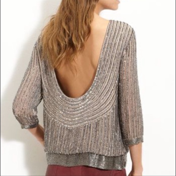 Parker Open Back Beaded Three Quarter Sleeve Blouse - Picture 3 of 7